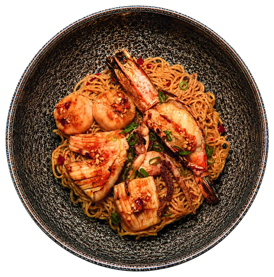 Pak Soii ocean dry noodles with prawns, squid and scallops